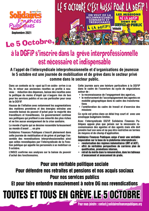 5 octobre 2021 - Tract : à la DGFIP s’inscrire dans la gréve interprofessionnelle est nécessaire et indispensable