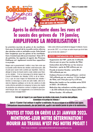 Après la déferlante dans les rues et le succès des grèves du 19 janvier, AMPLIFIONS LA MOBILISATION !